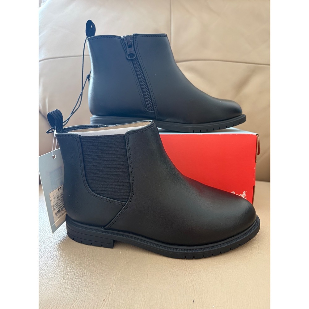 Cat & Jack Tanner Black Chelsea Boots Kids Size 12 Side Zip Flexible Outsole